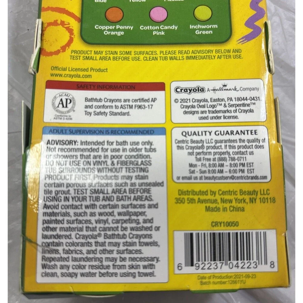 Crayola Bathtub Crayons, Assorted Colors, 10 Ct New in Package